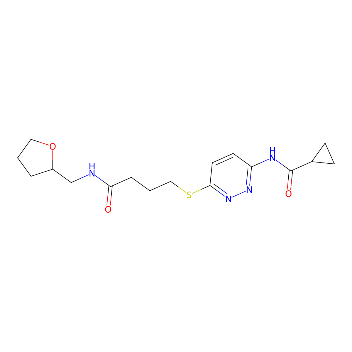 N-(6-((4-oxo-4-(((tetrahydrofuran-2-yl)methyl)amino)butyl)thio)pyridazin-3-yl)cyclopropanecarboxamide molecular structure, CAS 1105210-88-5