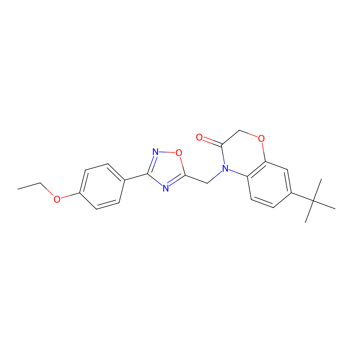 7-tert-butyl-4-{[3-(4-ethoxyphenyl)-1,2,4-oxadiazol-5-yl]methyl}-3,4-dihydro-2H-1,4-benzoxazin-3-one molecular structure, CAS 1105210-89-6
