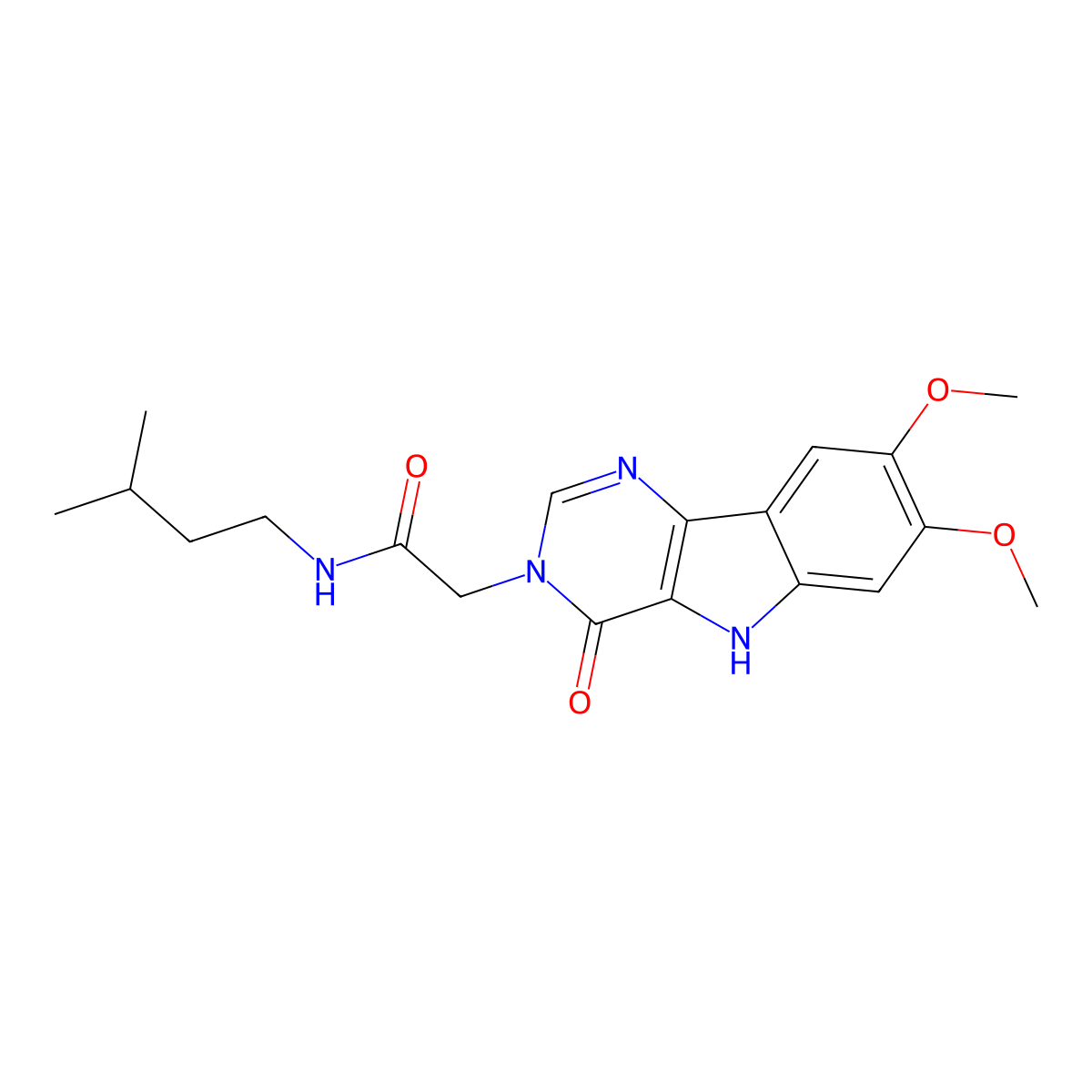 2-{7,8-dimethoxy-4-oxo-3H,4H,5H-pyrimido[5,4-b]indol-3-yl}-N-(3-methylbutyl)acetamide molecular structure, CAS 1105210-93-2