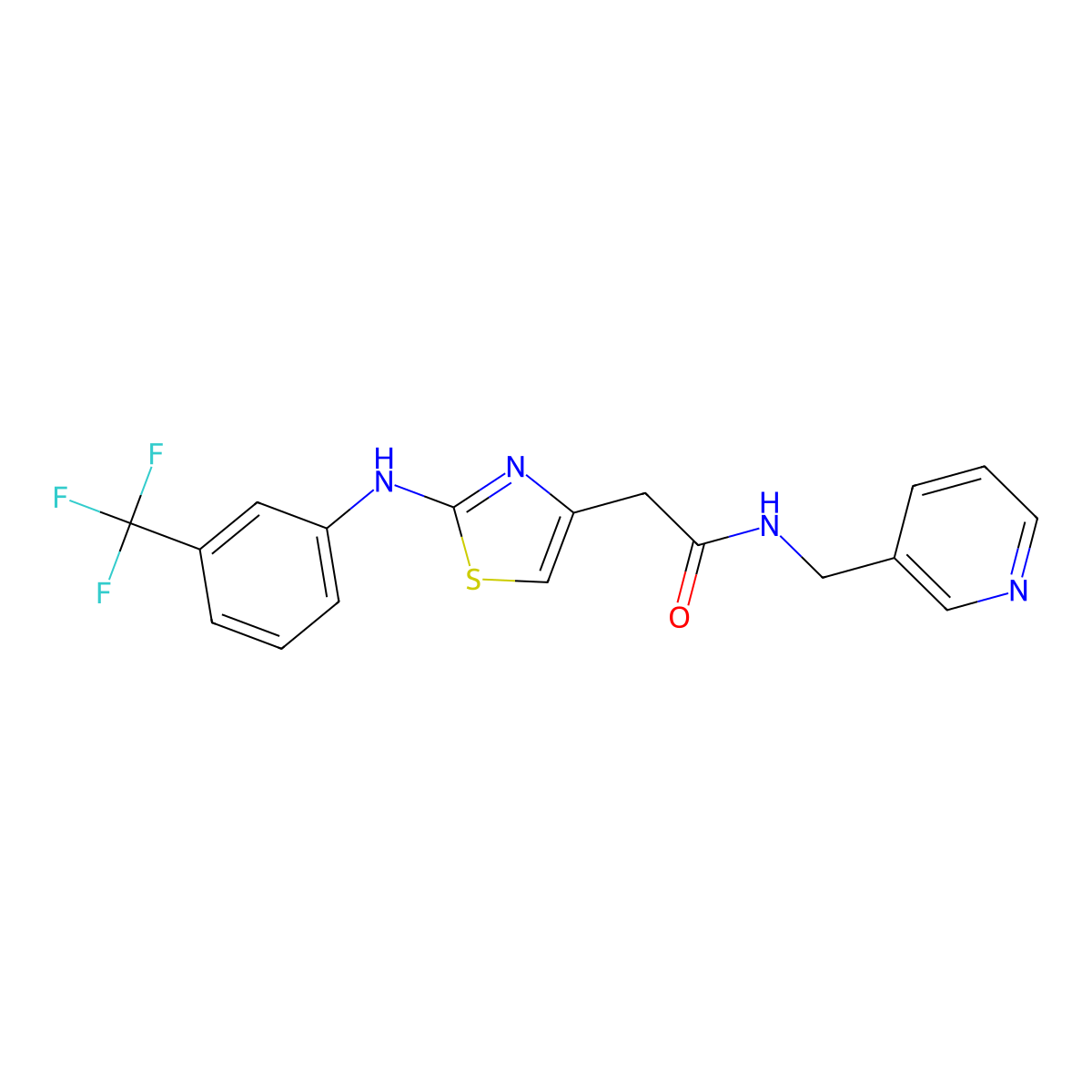 N-(pyridin-3-ylmethyl)-2-(2-((3-(trifluoromethyl)phenyl)amino)thiazol-4-yl)acetamide molecular structure, CAS 1105211-02-6