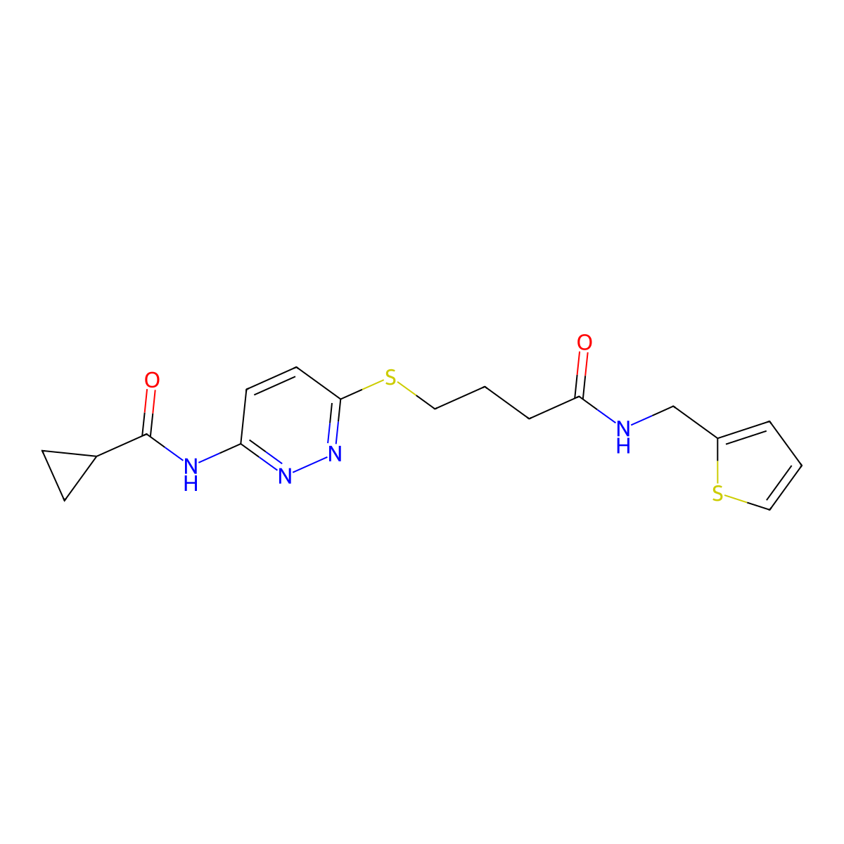 N-(6-((4-oxo-4-((thiophen-2-ylmethyl)amino)butyl)thio)pyridazin-3-yl)cyclopropanecarboxamide molecular structure, CAS 1105211-04-8