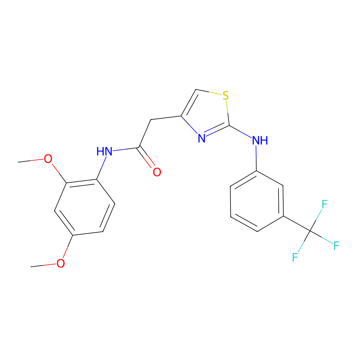 N-(2,4-dimethoxyphenyl)-2-(2-((3-(trifluoromethyl)phenyl)amino)thiazol-4-yl)acetamide molecular structure, CAS 1105211-10-6