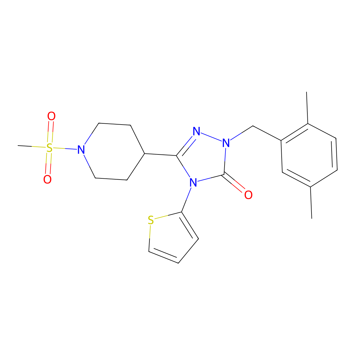 1-(2,5-dimethylbenzyl)-3-(1-(methylsulfonyl)piperidin-4-yl)-4-(thiophen-2-yl)-1H-1,2,4-triazol-5(4H)-one molecular structure, CAS 1105211-11-7