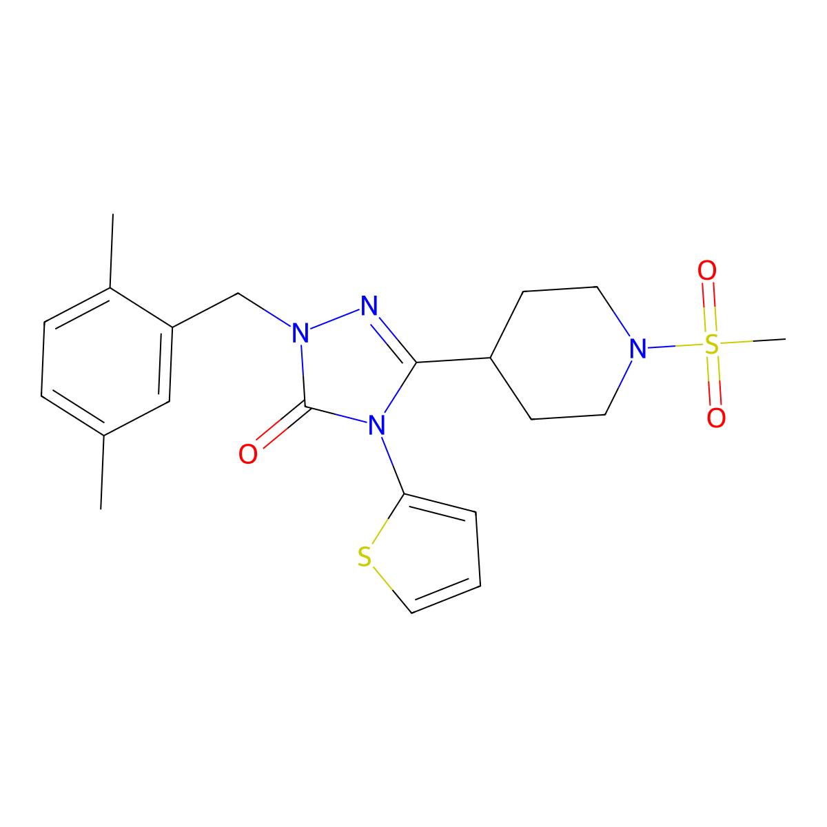 1-(2,5-dimethylbenzyl)-3-(1-(methylsulfonyl)piperidin-4-yl)-4-(thiophen-2-yl)-1H-1,2,4-triazol-5(4H)-one molecular structure, CAS 1105211-11-7