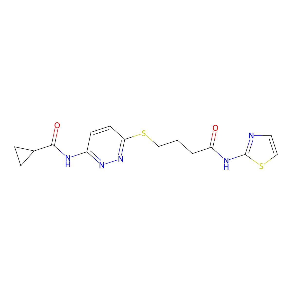 N-(6-((4-oxo-4-(thiazol-2-ylamino)butyl)thio)pyridazin-3-yl)cyclopropanecarboxamide molecular structure, CAS 1105211-12-8