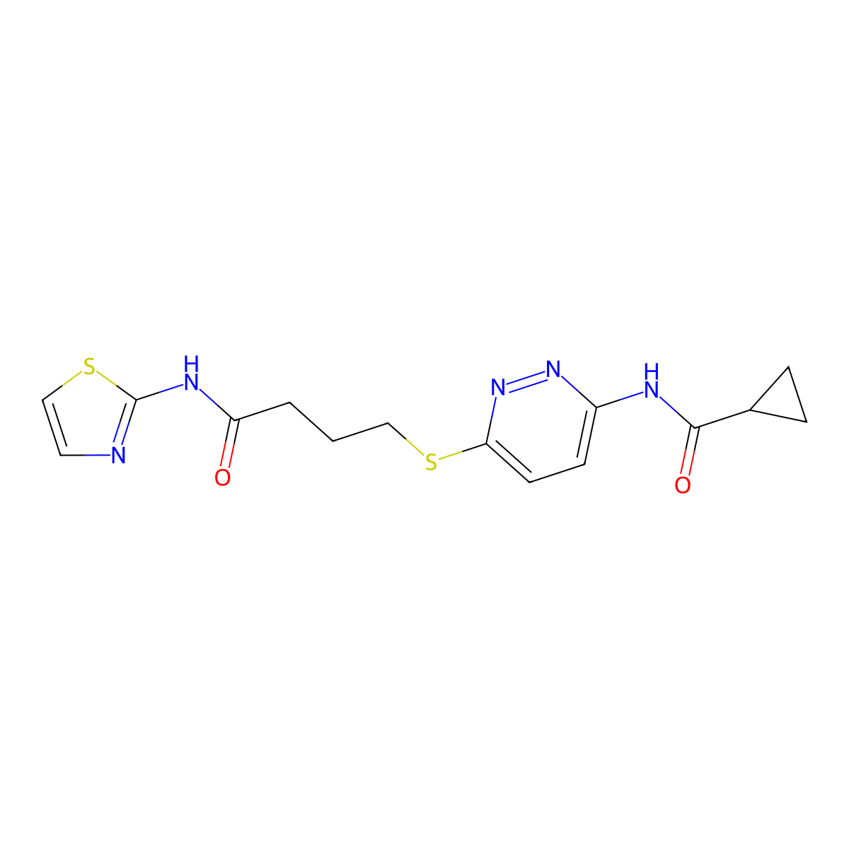 N-(6-((4-oxo-4-(thiazol-2-ylamino)butyl)thio)pyridazin-3-yl)cyclopropanecarboxamide molecular structure, CAS 1105211-12-8
