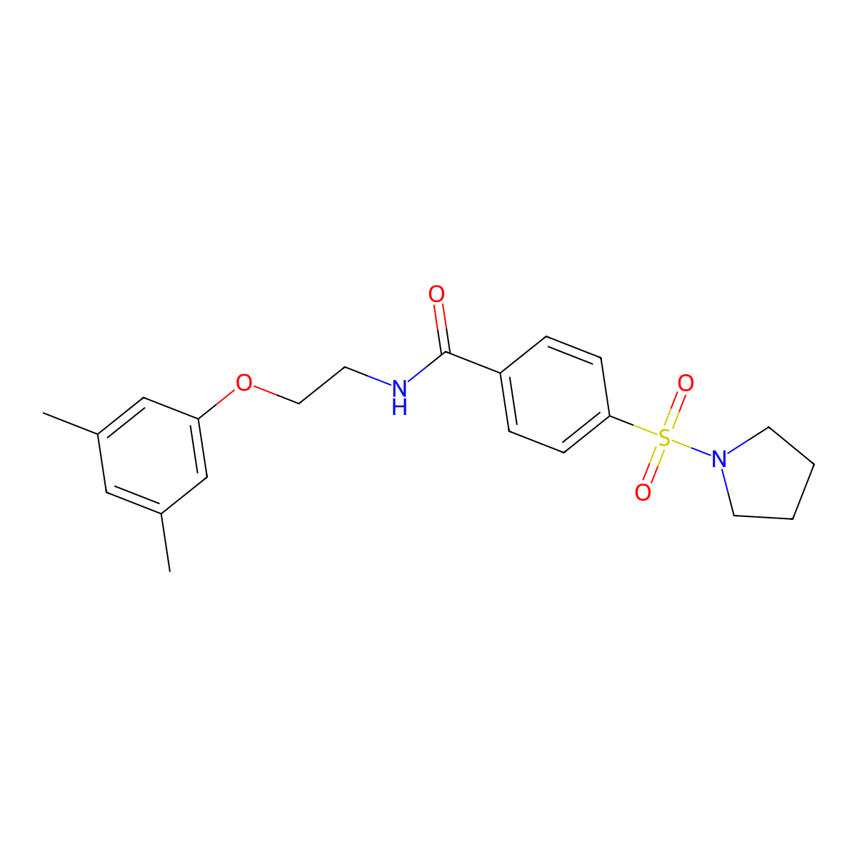 N-(2-(3,5-dimethylphenoxy)ethyl)-4-(pyrrolidin-1-ylsulfonyl)benzamide molecular structure, CAS 1105211-22-0