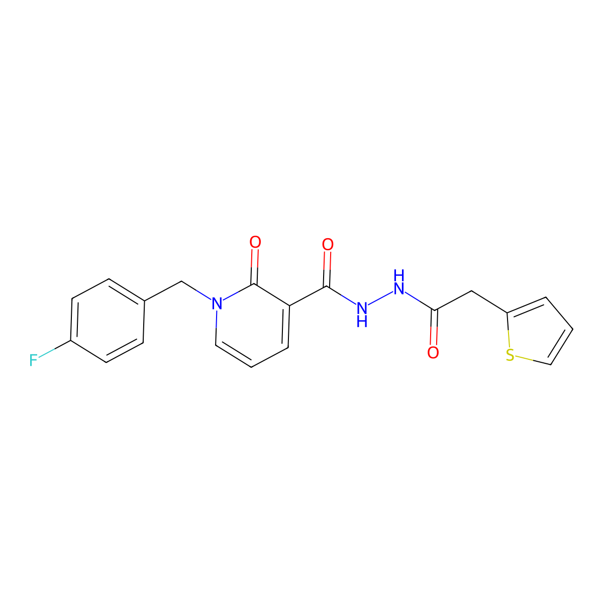 1-(4-fluorobenzyl)-2-oxo-N'-(2-(thiophen-2-yl)acetyl)-1,2-dihydropyridine-3-carbohydrazide molecular structure, CAS 1105211-23-1