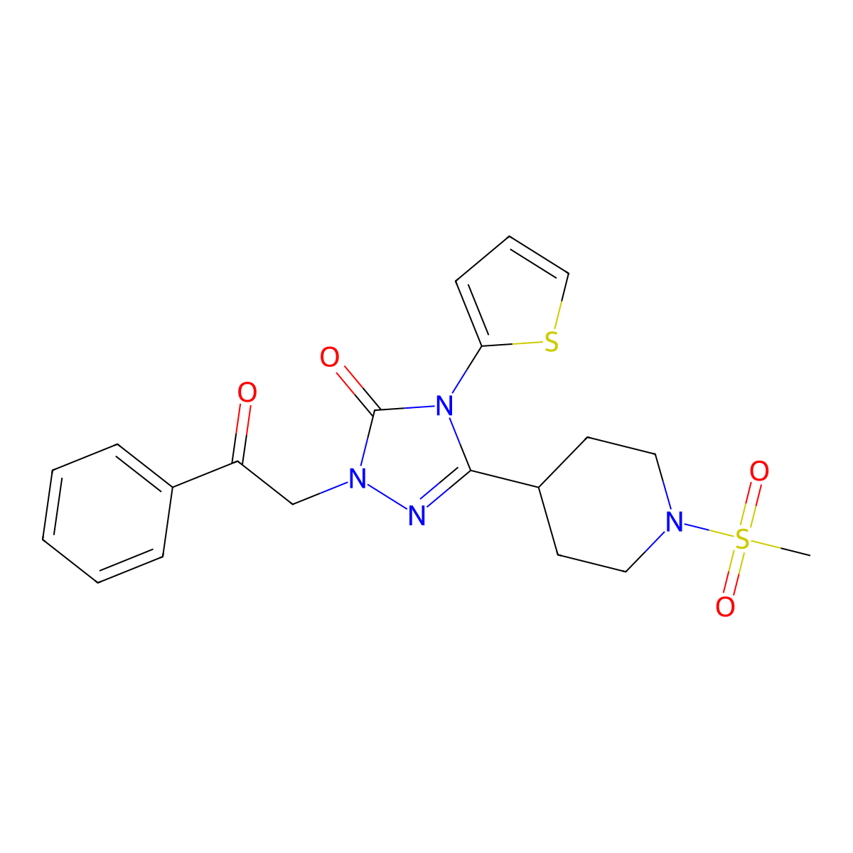 3-(1-(methylsulfonyl)piperidin-4-yl)-1-(2-oxo-2-phenylethyl)-4-(thiophen-2-yl)-1H-1,2,4-triazol-5(4H)-one molecular structure, CAS 1105211-27-5