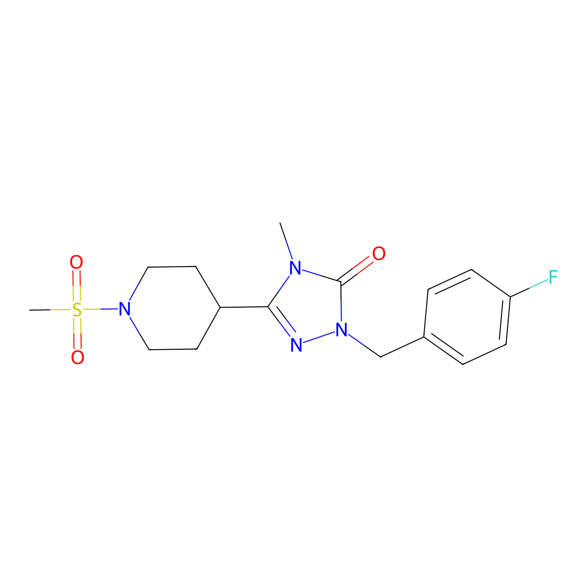 1-(4-fluorobenzyl)-4-methyl-3-(1-(methylsulfonyl)piperidin-4-yl)-1H-1,2,4-triazol-5(4H)-one molecular structure, CAS 1105211-35-5