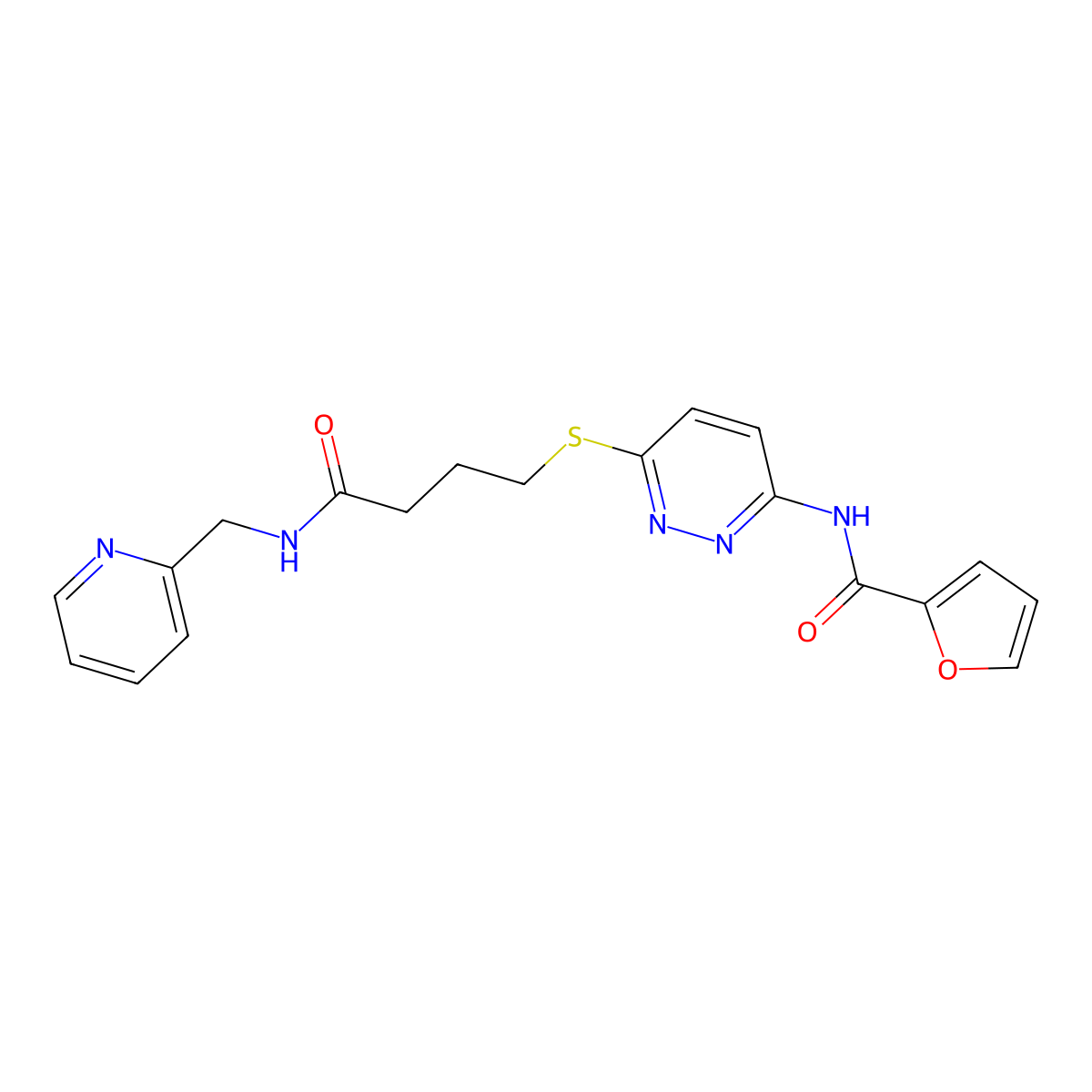 N-(6-((4-oxo-4-((pyridin-2-ylmethyl)amino)butyl)thio)pyridazin-3-yl)furan-2-carboxamide molecular structure, CAS 1105211-36-6