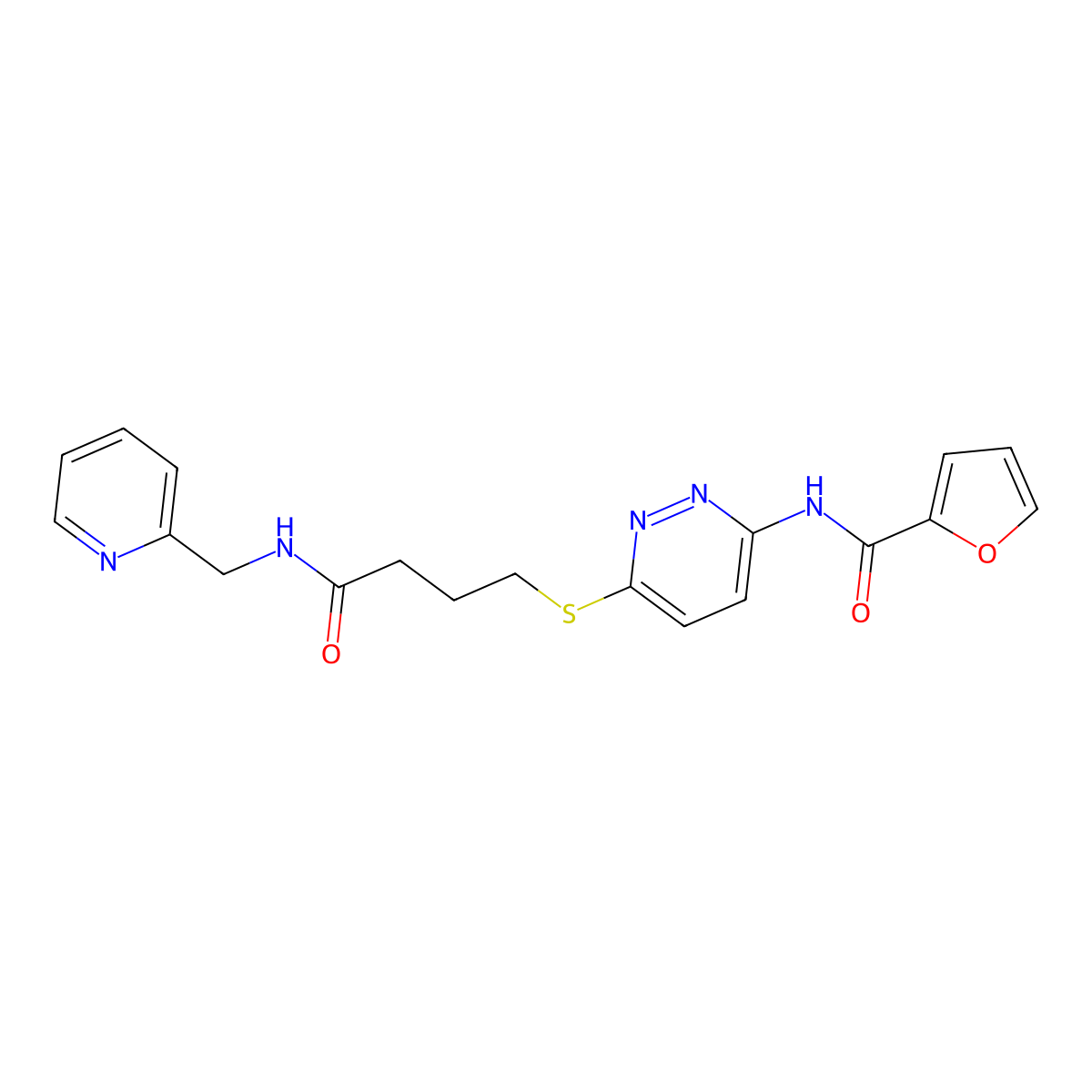 N-(6-((4-oxo-4-((pyridin-2-ylmethyl)amino)butyl)thio)pyridazin-3-yl)furan-2-carboxamide molecular structure, CAS 1105211-36-6