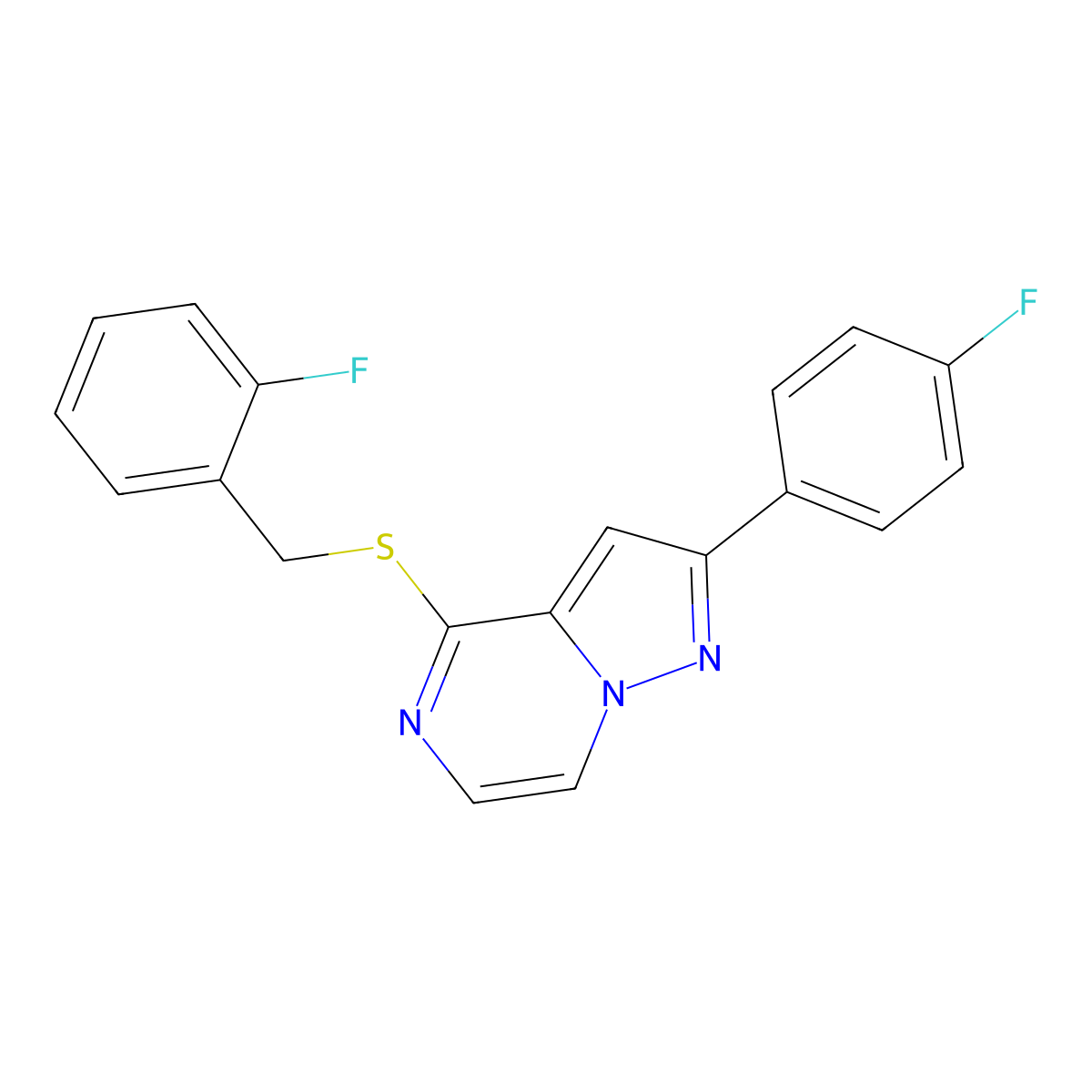 4-[(2-Fluorobenzyl)thio]-2-(4-fluorophenyl)pyrazolo[1,5-a]pyrazine molecular structure, CAS 1105211-37-7