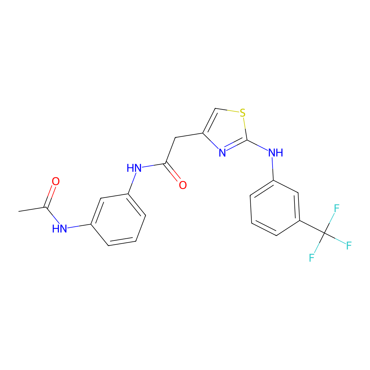 N-(3-acetamidophenyl)-2-(2-((3-(trifluoromethyl)phenyl)amino)thiazol-4-yl)acetamide molecular structure, CAS 1105211-42-4