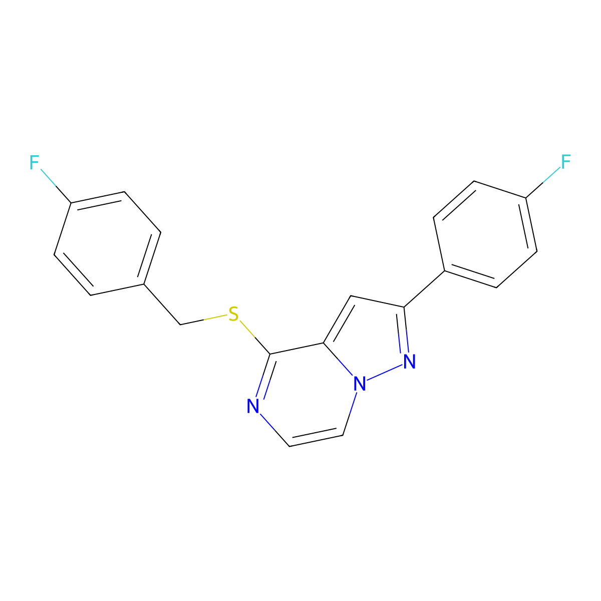 4-[(4-Fluorobenzyl)thio]-2-(4-fluorophenyl)pyrazolo[1,5-a]pyrazine molecular structure, CAS 1105211-45-7