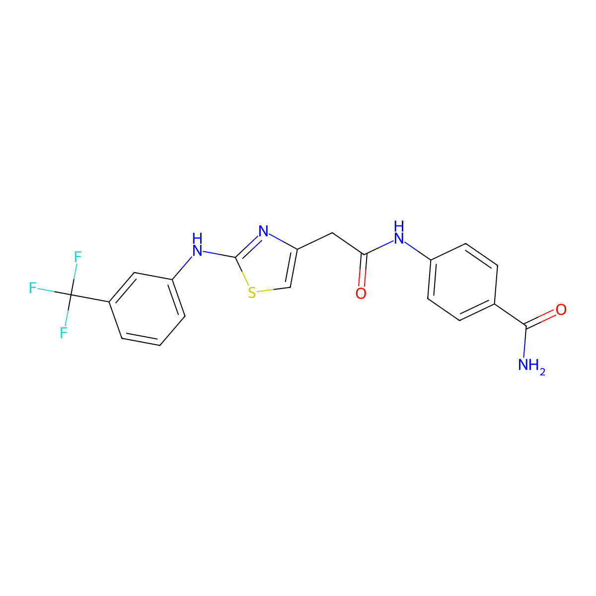 4-(2-(2-((3-(Trifluoromethyl)phenyl)amino)thiazol-4-yl)acetamido)benzamide molecular structure, CAS 1105211-50-4