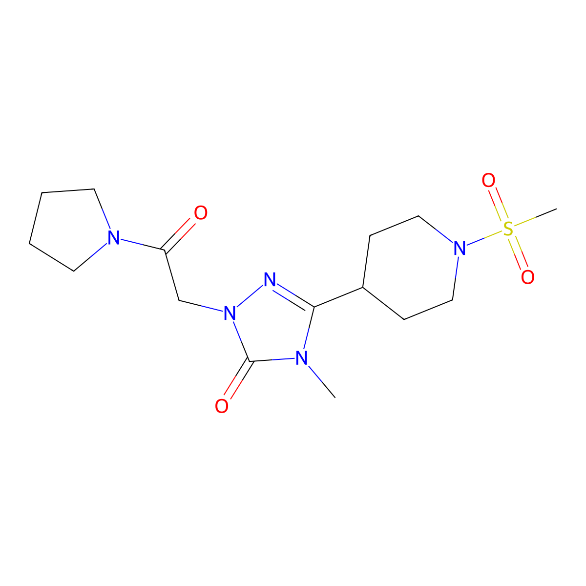 4-methyl-3-(1-(methylsulfonyl)piperidin-4-yl)-1-(2-oxo-2-(pyrrolidin-1-yl)ethyl)-1H-1,2,4-triazol-5(4H)-one molecular structure, CAS 1105211-58-2