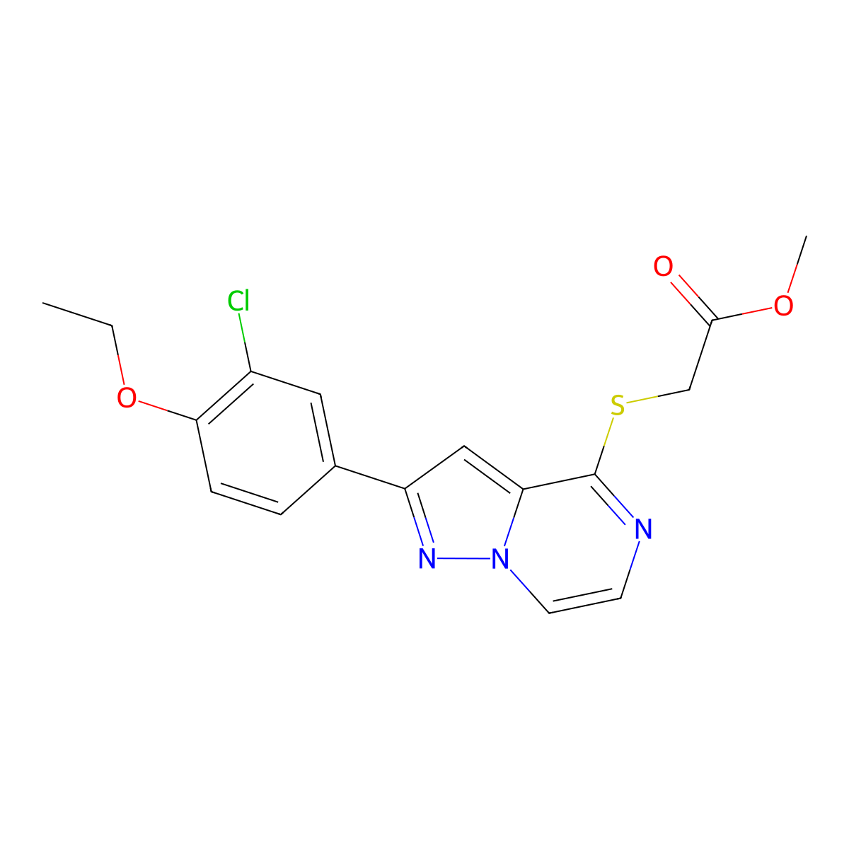 Methyl {[2-(3-chloro-4-ethoxyphenyl)pyrazolo[1,5-a]pyrazin-4-yl]thio}acetate molecular structure, CAS 1105211-75-3