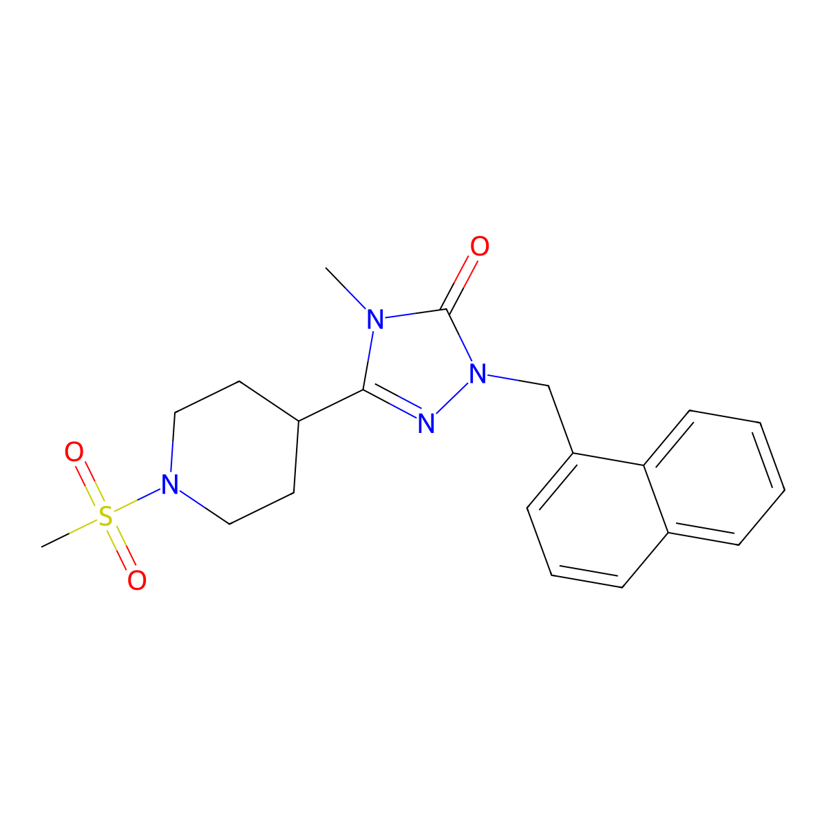 4-methyl-3-(1-(methylsulfonyl)piperidin-4-yl)-1-(naphthalen-1-ylmethyl)-1H-1,2,4-triazol-5(4H)-one molecular structure, CAS 1105211-81-1