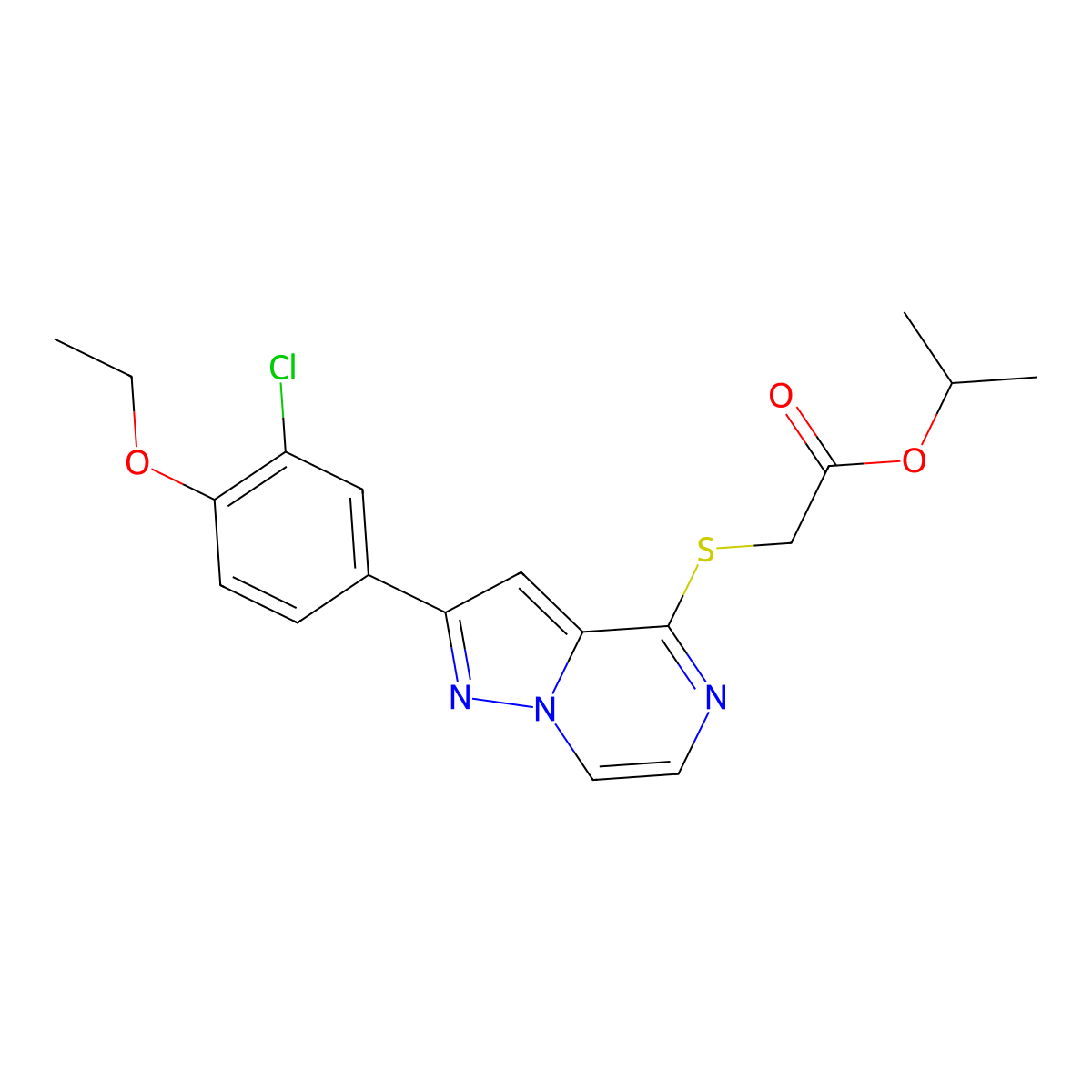Isopropyl {[2-(3-chloro-4-ethoxyphenyl)pyrazolo[1,5-a]pyrazin-4-yl]thio}acetate molecular structure, CAS 1105211-82-2