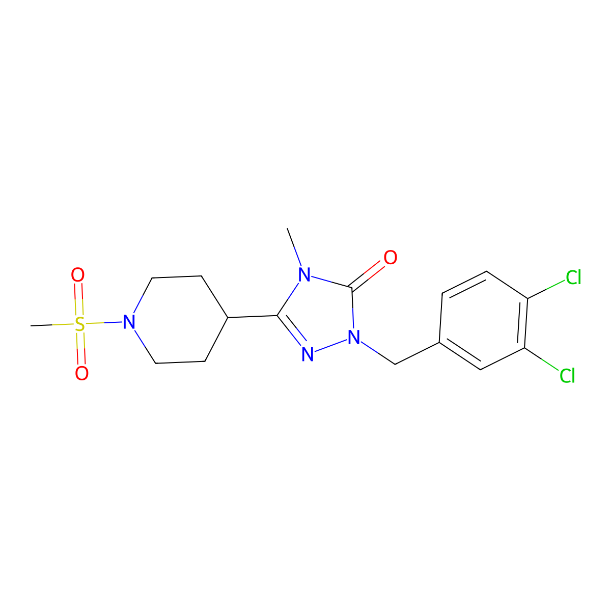 1-(3,4-dichlorobenzyl)-4-methyl-3-(1-(methylsulfonyl)piperidin-4-yl)-1H-1,2,4-triazol-5(4H)-one molecular structure, CAS 1105211-88-8