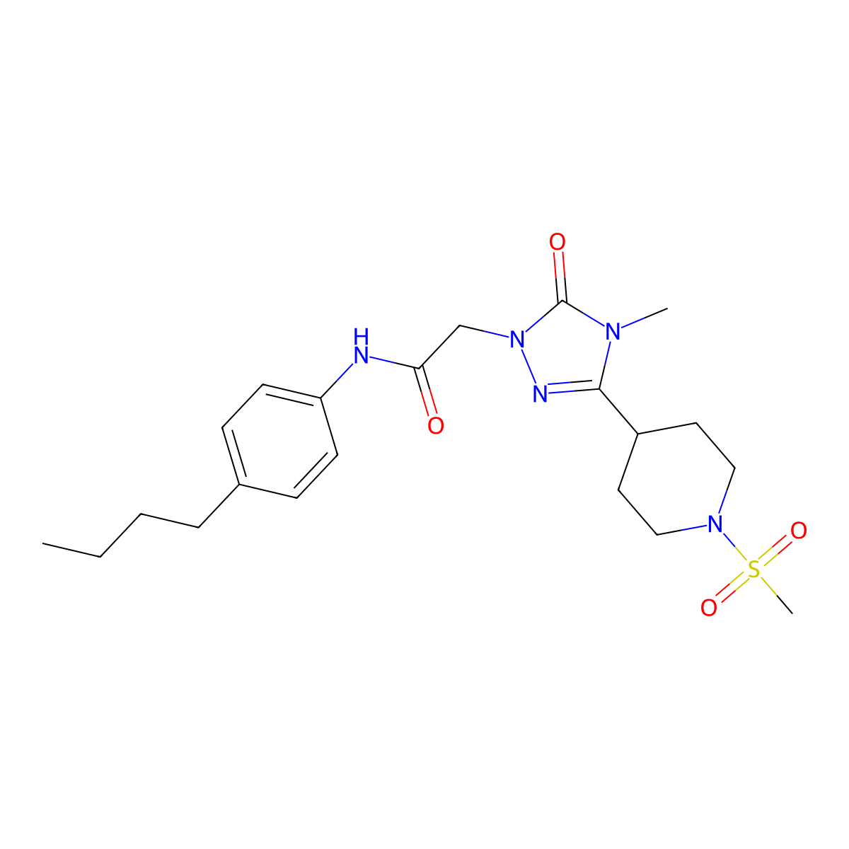 N-(4-butylphenyl)-2-(4-methyl-3-(1-(methylsulfonyl)piperidin-4-yl)-5-oxo-4,5-dihydro-1H-1,2,4-triazol-1-yl)acetamide molecular structure, CAS 1105211-95-7