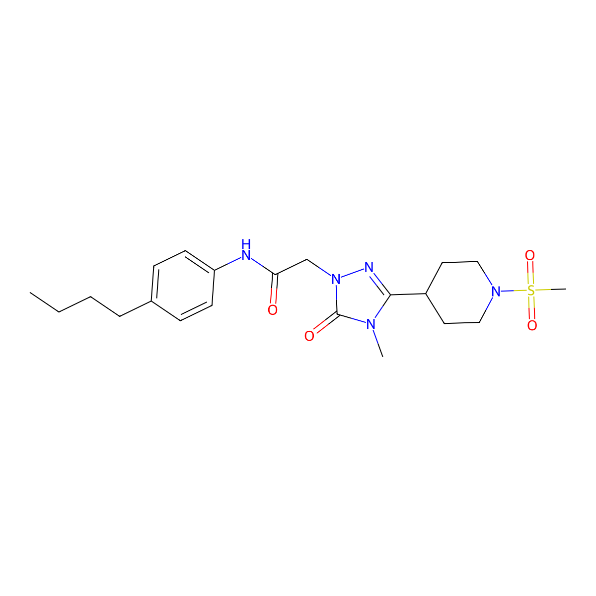 N-(4-butylphenyl)-2-(4-methyl-3-(1-(methylsulfonyl)piperidin-4-yl)-5-oxo-4,5-dihydro-1H-1,2,4-triazol-1-yl)acetamide molecular structure, CAS 1105211-95-7