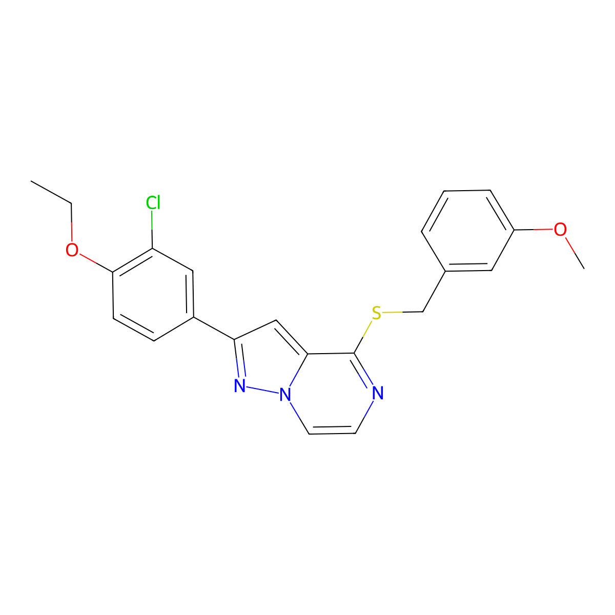 2-(3-Chloro-4-ethoxyphenyl)-4-[(3-methoxybenzyl)thio]pyrazolo[1,5-a]pyrazine molecular structure, CAS 1105212-03-0