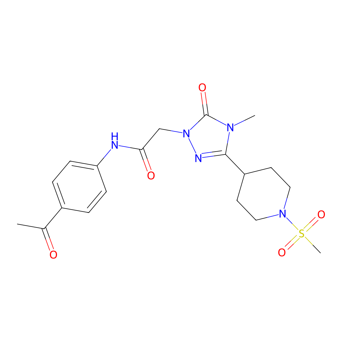 N-(4-acetylphenyl)-2-(4-methyl-3-(1-(methylsulfonyl)piperidin-4-yl)-5-oxo-4,5-dihydro-1H-1,2,4-triazol-1-yl)acetamide molecular structure, CAS 1105212-09-6