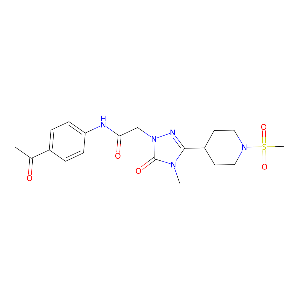 N-(4-acetylphenyl)-2-(4-methyl-3-(1-(methylsulfonyl)piperidin-4-yl)-5-oxo-4,5-dihydro-1H-1,2,4-triazol-1-yl)acetamide molecular structure, CAS 1105212-09-6