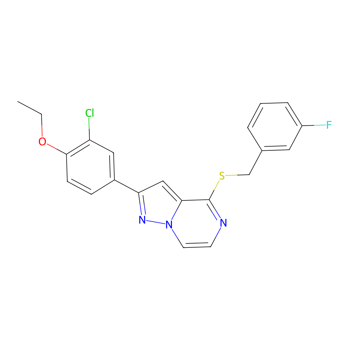 2-(3-Chloro-4-ethoxyphenyl)-4-[(3-fluorobenzyl)thio]pyrazolo[1,5-a]pyrazine molecular structure, CAS 1105212-10-9