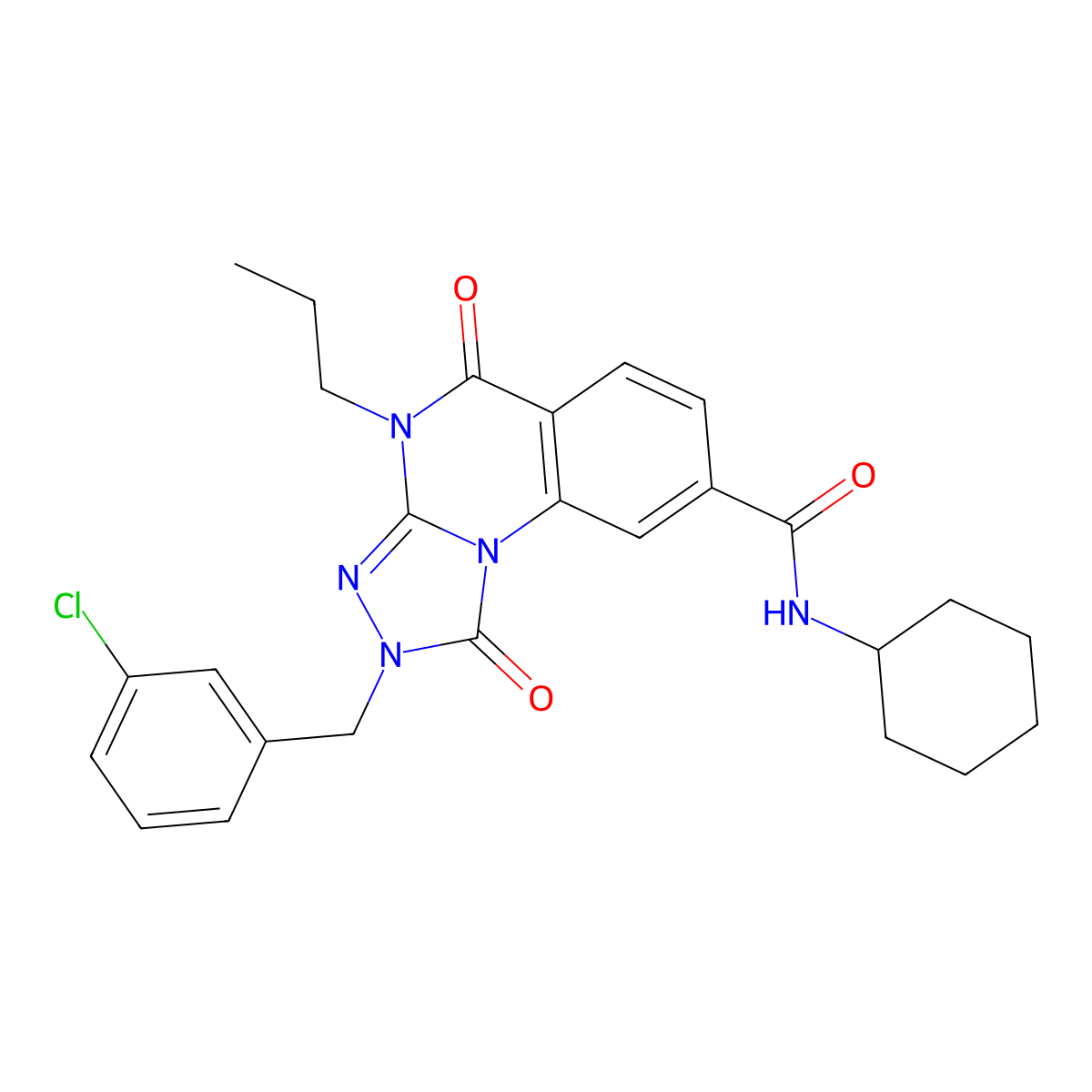 2-(3-chlorobenzyl)-N-cyclohexyl-1,5-dioxo-4-propyl-1,2,4,5-tetrahydro[1,2,4]triazolo[4,3-a]quinazoline-8-carboxamide molecular structure, CAS 1105212-22-3