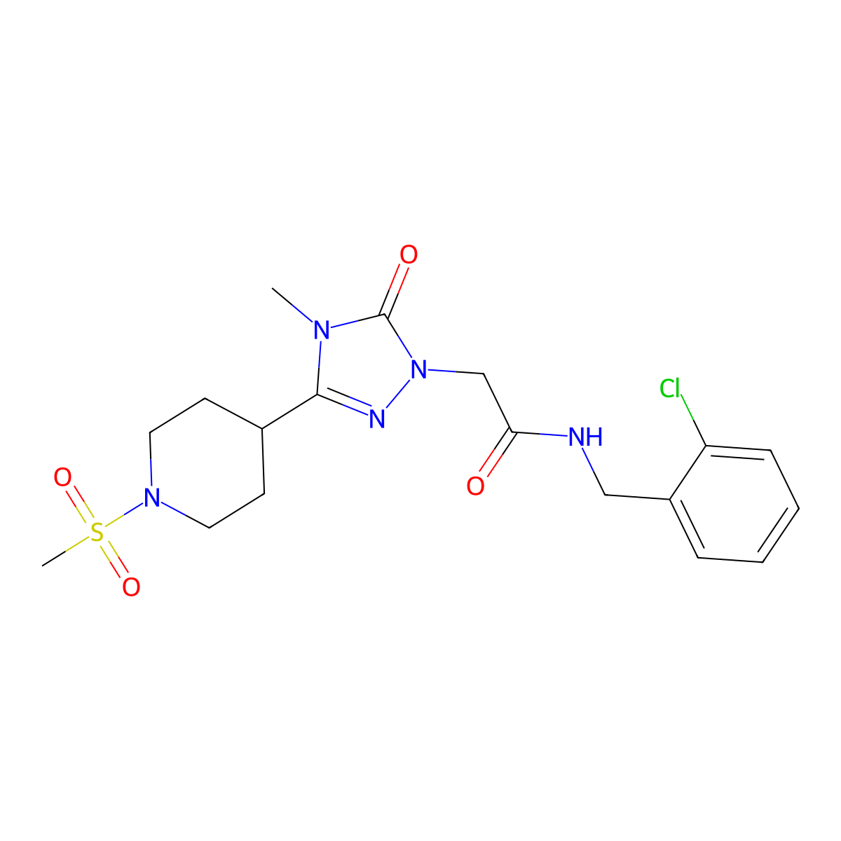 N-(2-chlorobenzyl)-2-(4-methyl-3-(1-(methylsulfonyl)piperidin-4-yl)-5-oxo-4,5-dihydro-1H-1,2,4-triazol-1-yl)acetamide molecular structure, CAS 1105212-23-4