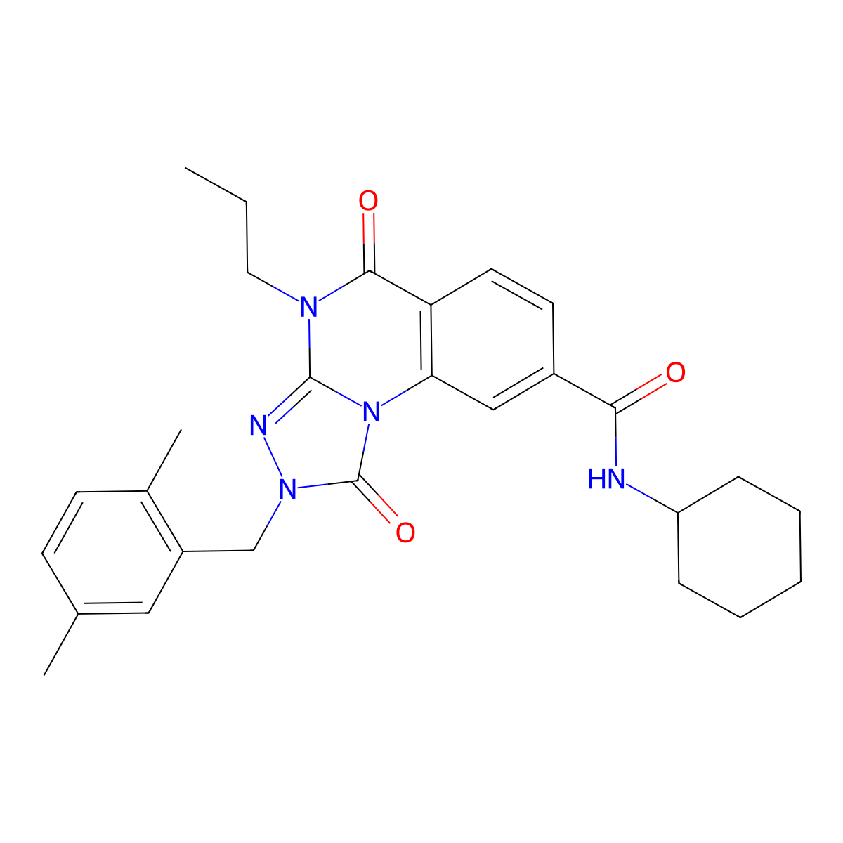 N-cyclohexyl-2-(2,5-dimethylbenzyl)-1,5-dioxo-4-propyl-1,2,4,5-tetrahydro-[1,2,4]triazolo[4,3-a]quinazoline-8-carboxamide molecular structure, CAS 1105212-29-0