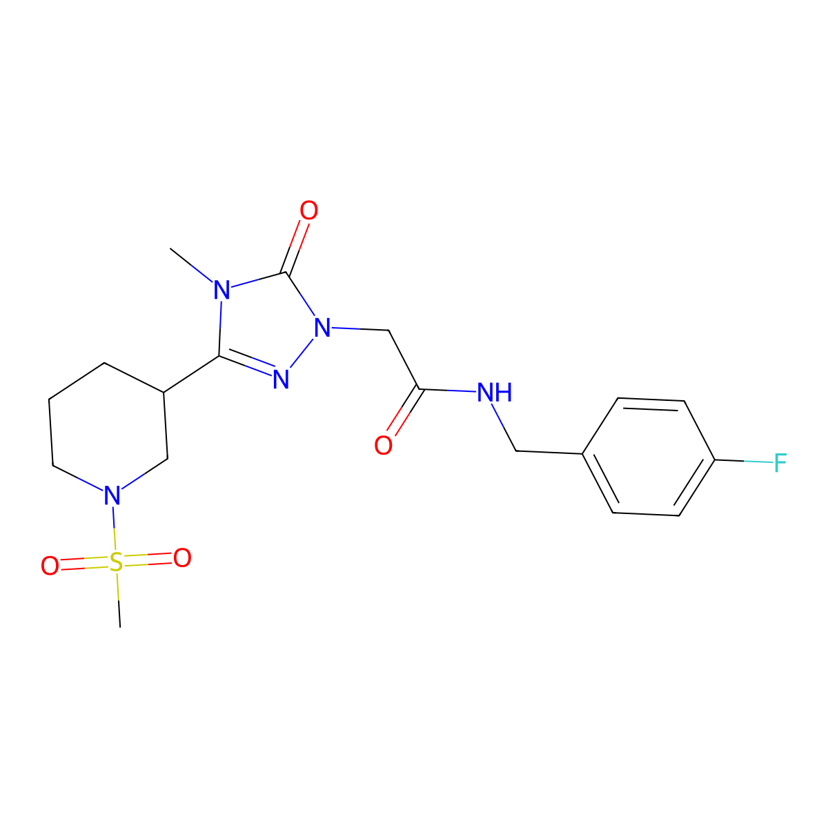 N-(4-fluorobenzyl)-2-(4-methyl-3-(1-(methylsulfonyl)piperidin-3-yl)-5-oxo-4,5-dihydro-1H-1,2,4-triazol-1-yl)acetamide molecular structure, CAS 1105212-37-0