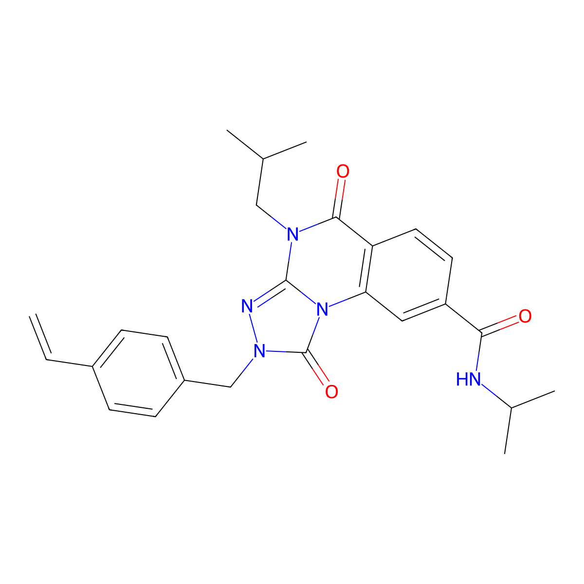 4-isobutyl-N-isopropyl-1,5-dioxo-2-(4-vinylbenzyl)-1,2,4,5-tetrahydro-[1,2,4]triazolo[4,3-a]quinazoline-8-carboxamide molecular structure, CAS 1105212-48-3