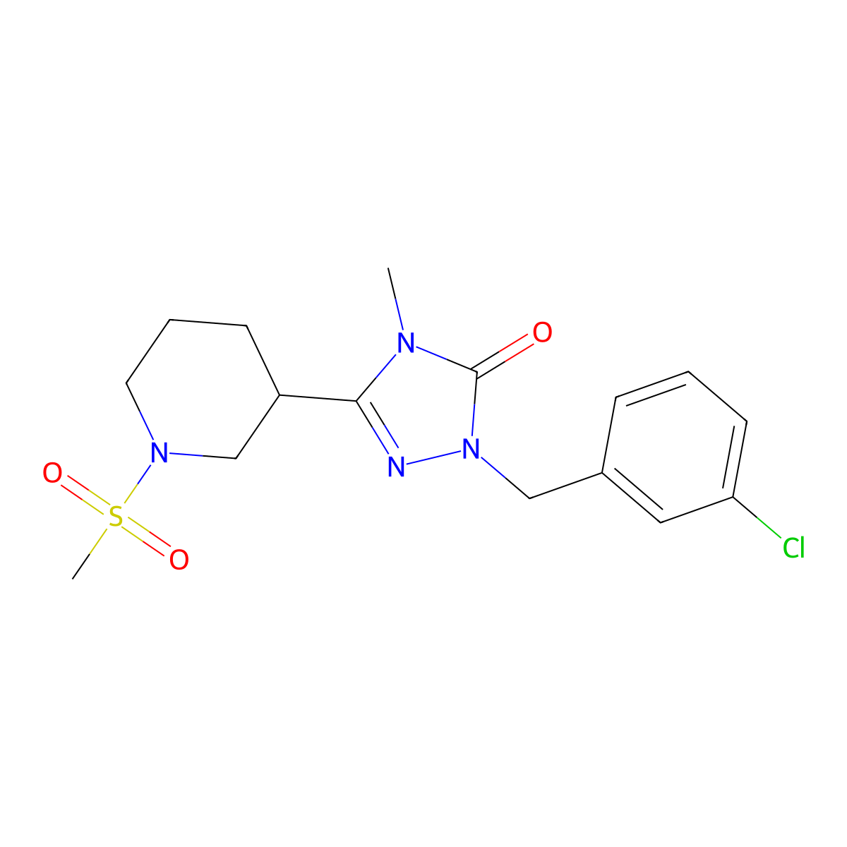 1-(3-chlorobenzyl)-4-methyl-3-(1-(methylsulfonyl)piperidin-3-yl)-1H-1,2,4-triazol-5(4H)-one molecular structure, CAS 1105212-55-2