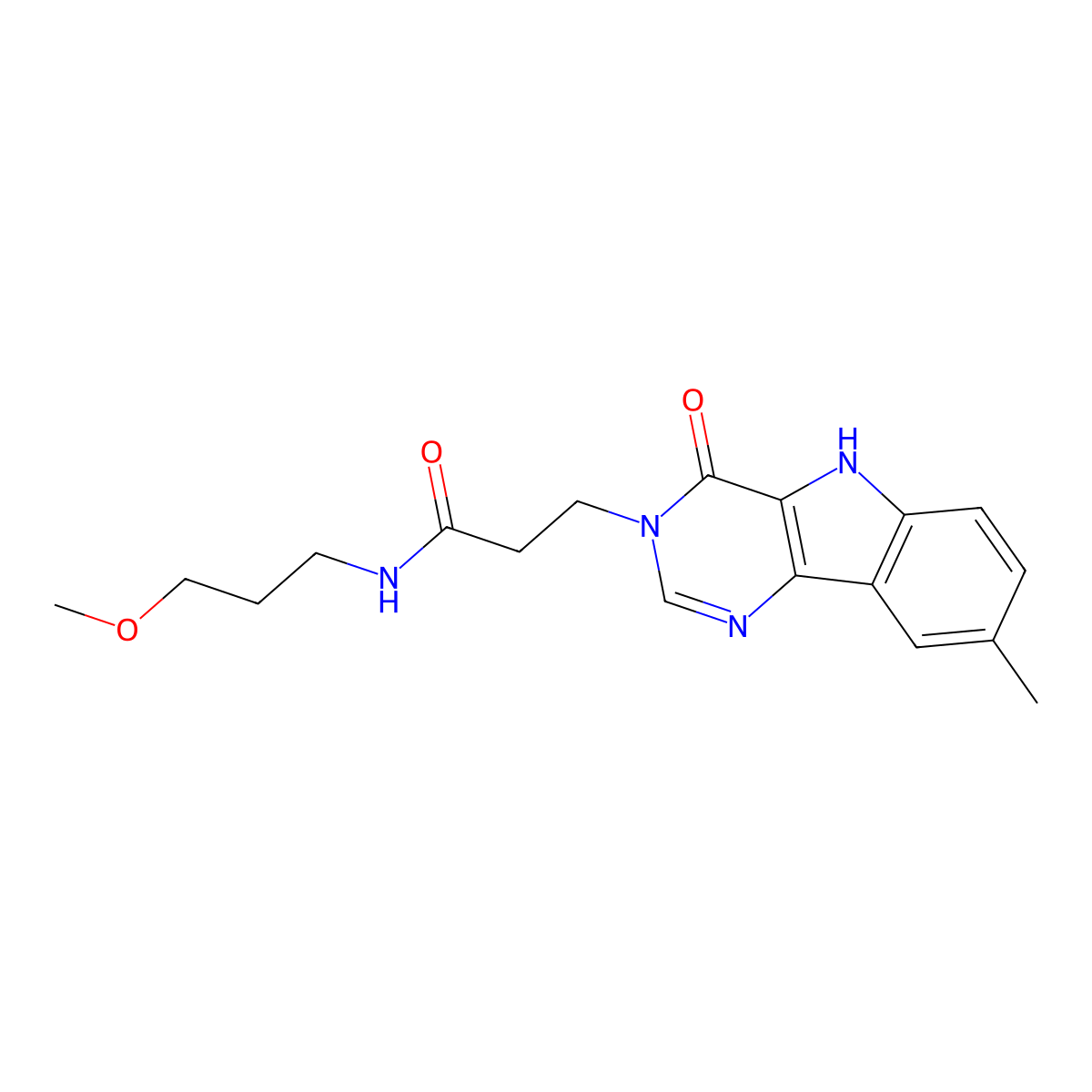 N-(3-methoxypropyl)-3-(8-methyl-4-oxo-4,5-dihydro-3H-pyrimido[5,4-b]indol-3-yl)propanamide molecular structure, CAS 1105212-57-4