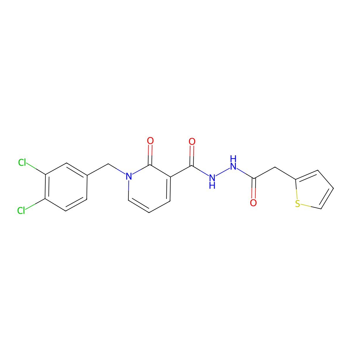 1-(3,4-dichlorobenzyl)-2-oxo-N'-(2-(thiophen-2-yl)acetyl)-1,2-dihydropyridine-3-carbohydrazide molecular structure, CAS 1105212-58-5