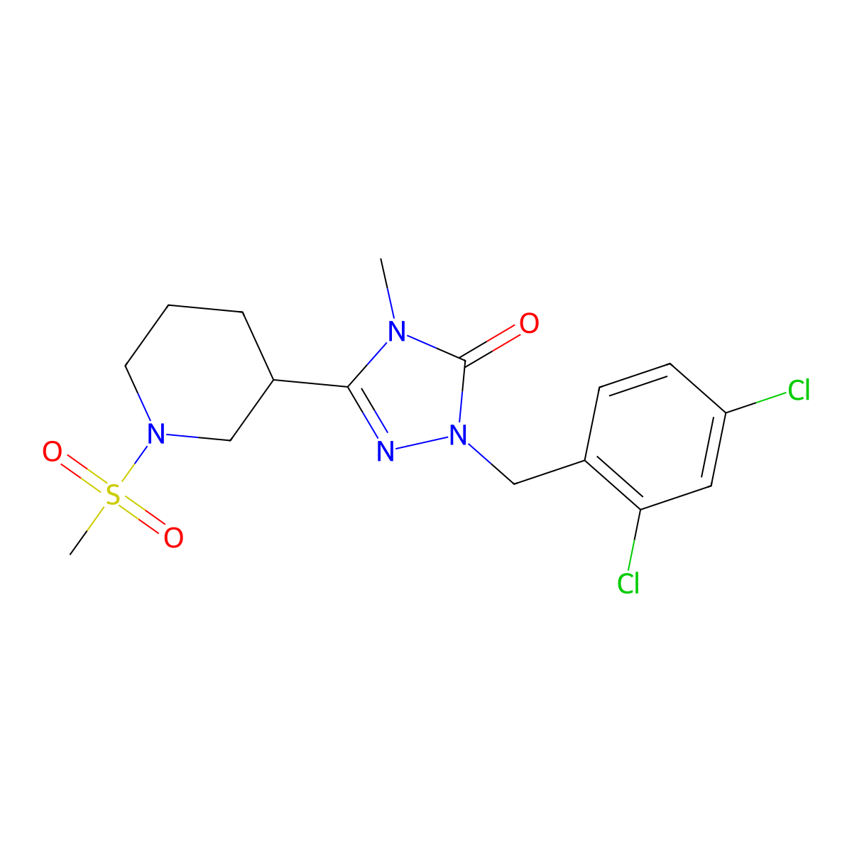 1-(2,4-dichlorobenzyl)-4-methyl-3-(1-(methylsulfonyl)piperidin-3-yl)-1H-1,2,4-triazol-5(4H)-one molecular structure, CAS 1105212-61-0