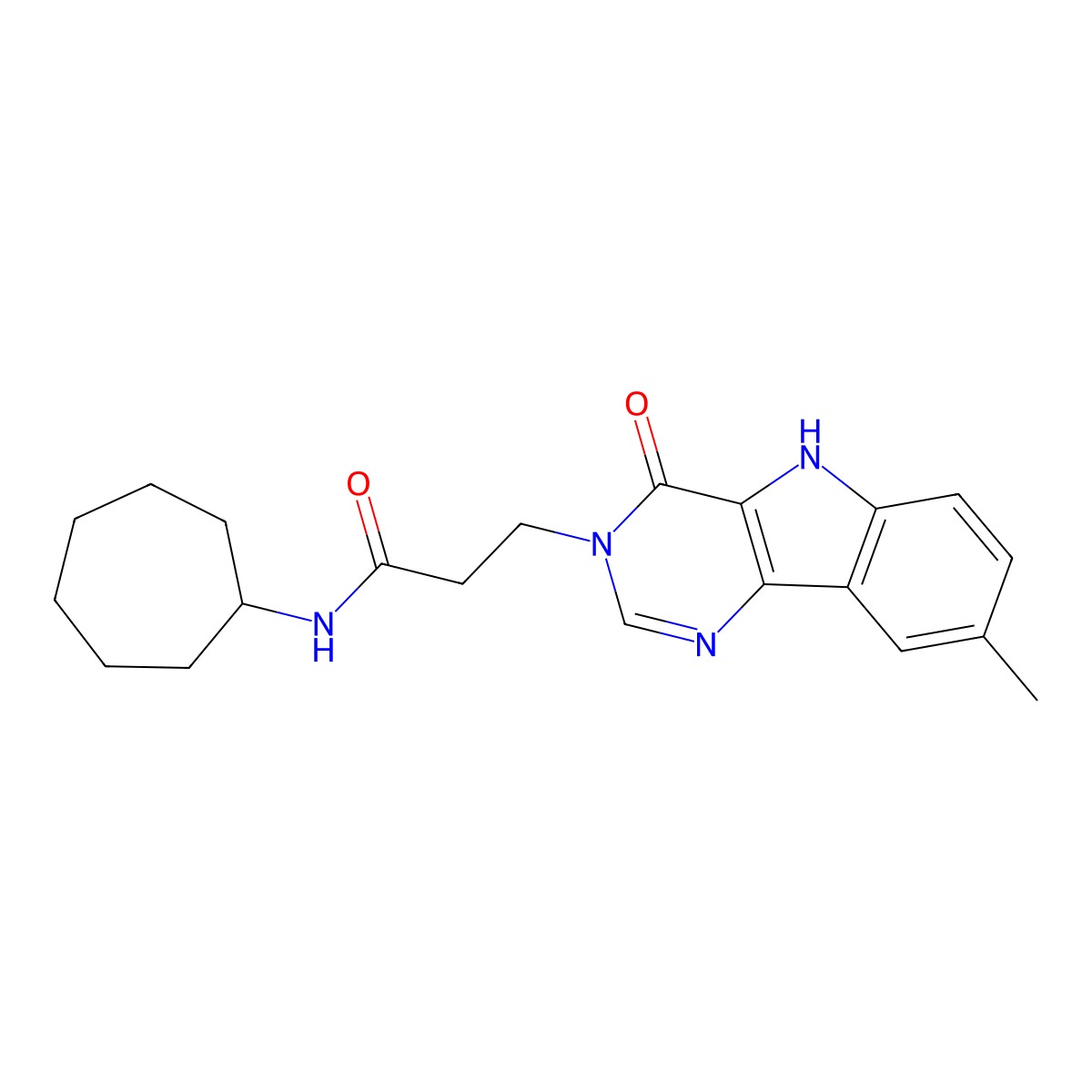 N-cycloheptyl-3-(8-methyl-4-oxo-4,5-dihydro-3H-pyrimido[5,4-b]indol-3-yl)propanamide molecular structure, CAS 1105212-63-2