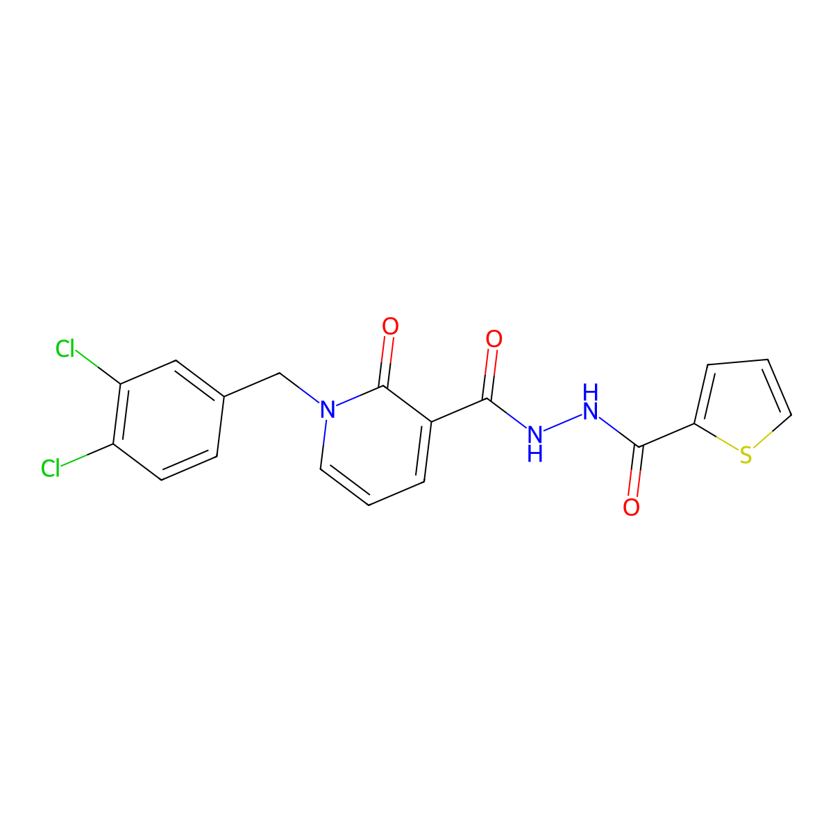 1-(3,4-dichlorobenzyl)-2-oxo-N'-(thiophene-2-carbonyl)-1,2-dihydropyridine-3-carbohydrazide molecular structure, CAS 1105212-64-3