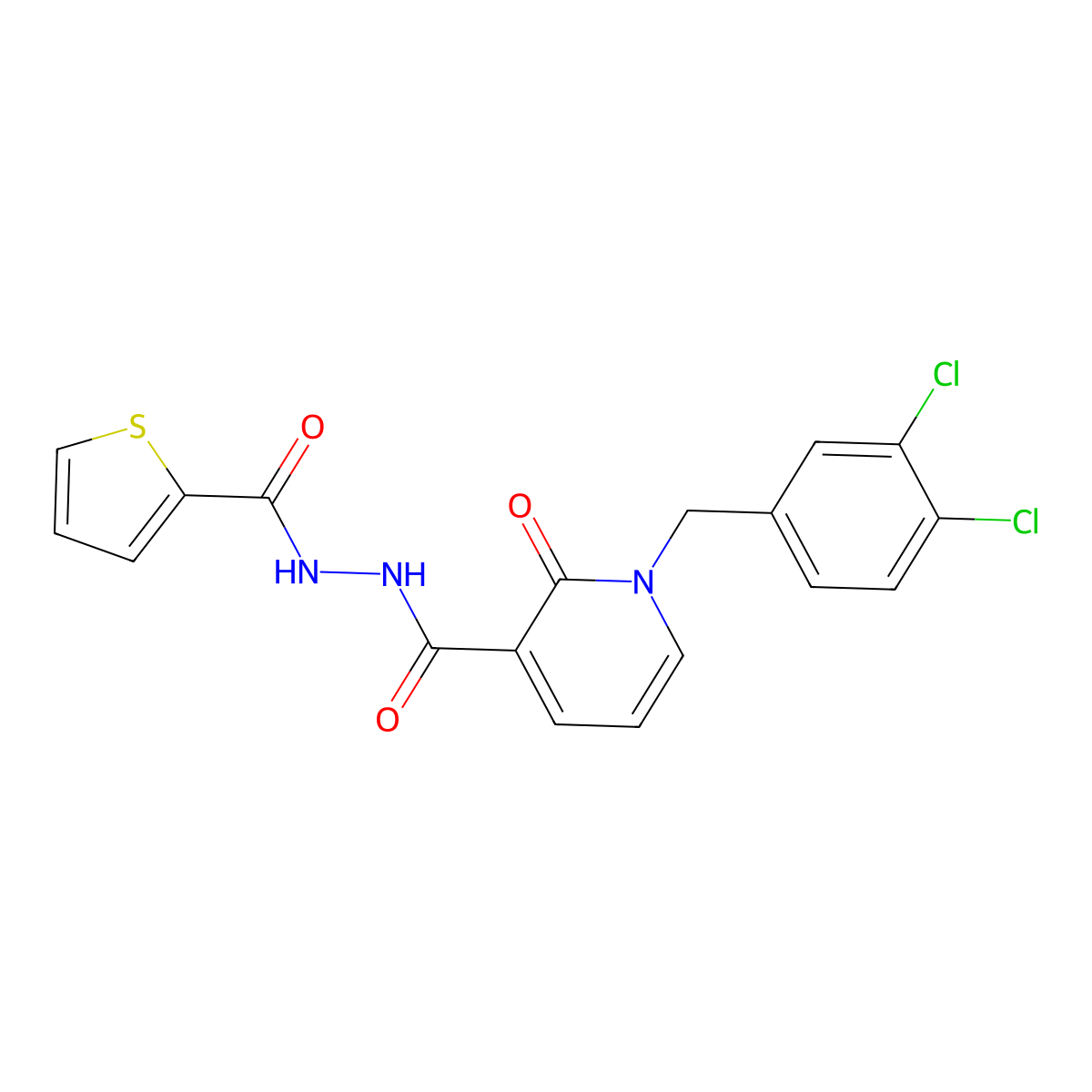 1-(3,4-dichlorobenzyl)-2-oxo-N'-(thiophene-2-carbonyl)-1,2-dihydropyridine-3-carbohydrazide molecular structure, CAS 1105212-64-3