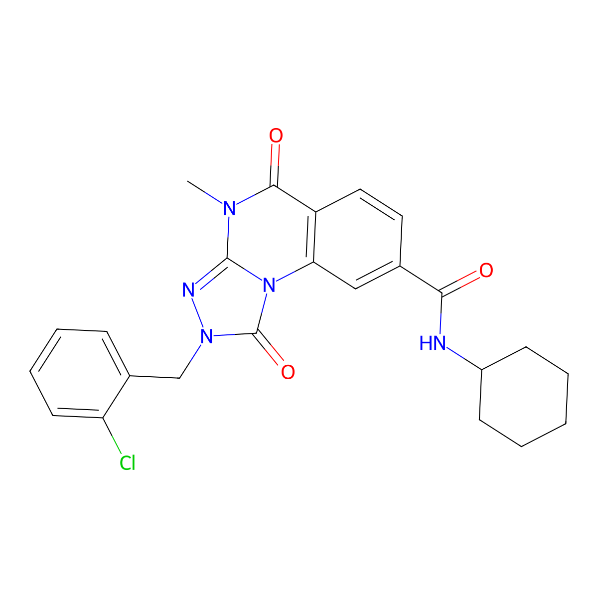 2-(2-chlorobenzyl)-N-cyclohexyl-4-methyl-1,5-dioxo-1,2,4,5-tetrahydro-[1,2,4]triazolo[4,3-a]quinazoline-8-carboxamide molecular structure, CAS 1105212-72-3