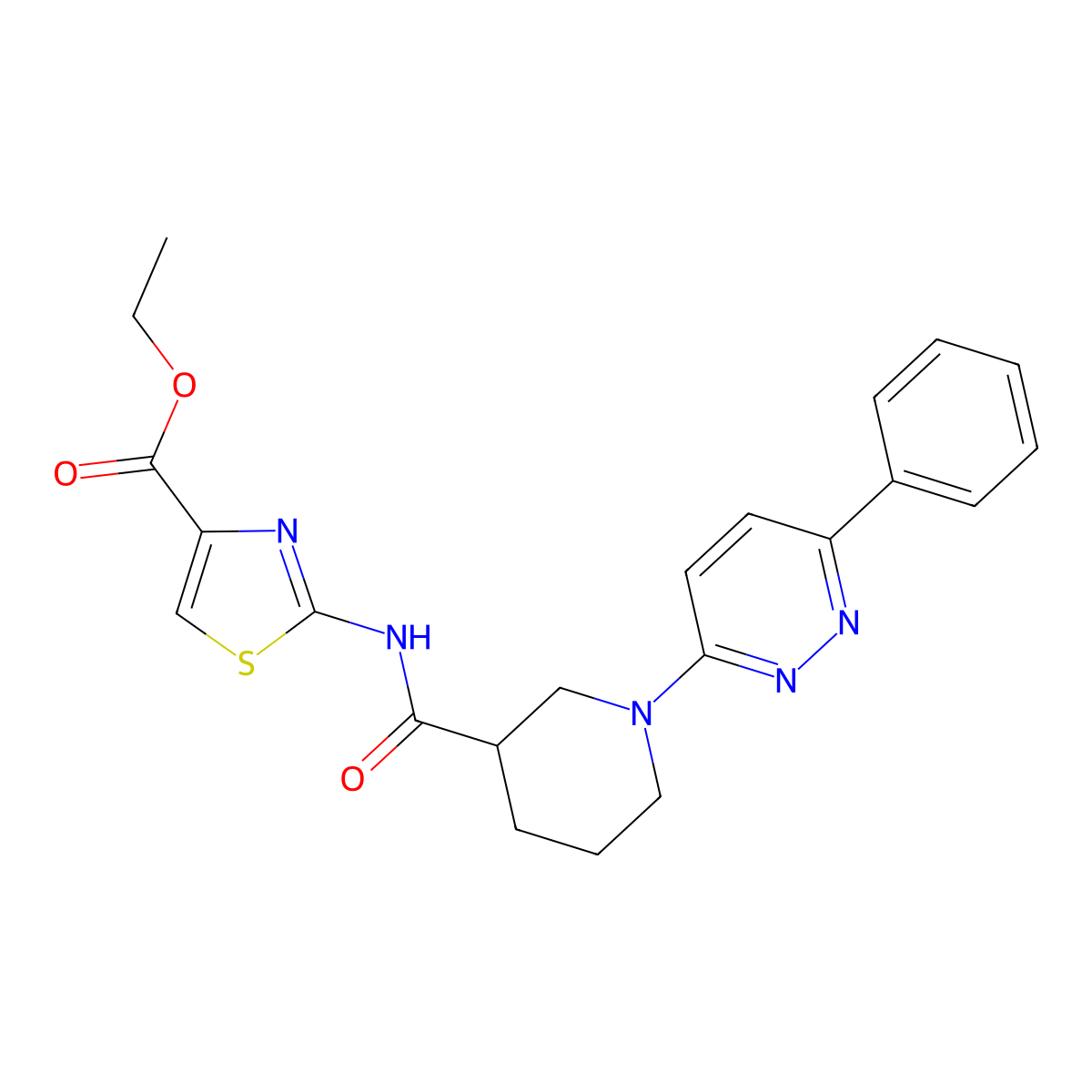 Ethyl 2-(1-(6-phenylpyridazin-3-yl)piperidine-3-carboxamido)thiazole-4-carboxylate molecular structure, CAS 1105212-74-5