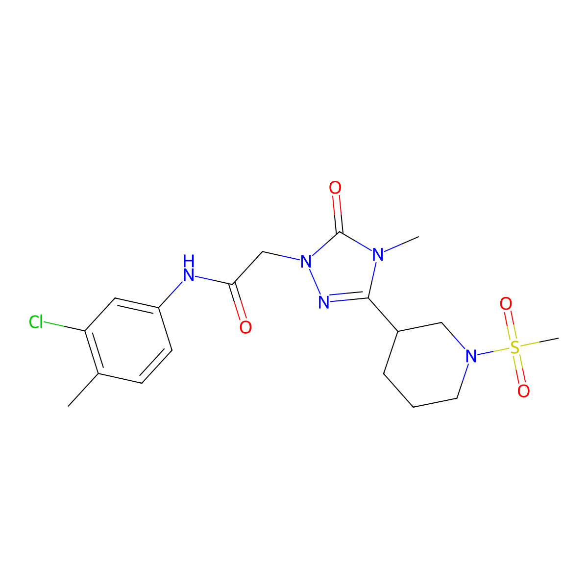 N-(3-chloro-4-methylphenyl)-2-(4-methyl-3-(1-(methylsulfonyl)piperidin-3-yl)-5-oxo-4,5-dihydro-1H-1,2,4-triazol-1-yl)acetamide molecular structure, CAS 1105212-79-0