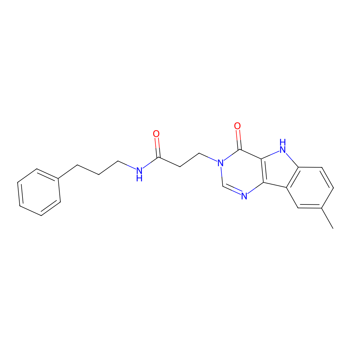 3-(8-methyl-4-oxo-4,5-dihydro-3H-pyrimido[5,4-b]indol-3-yl)-N-(3-phenylpropyl)propanamide molecular structure, CAS 1105212-80-3