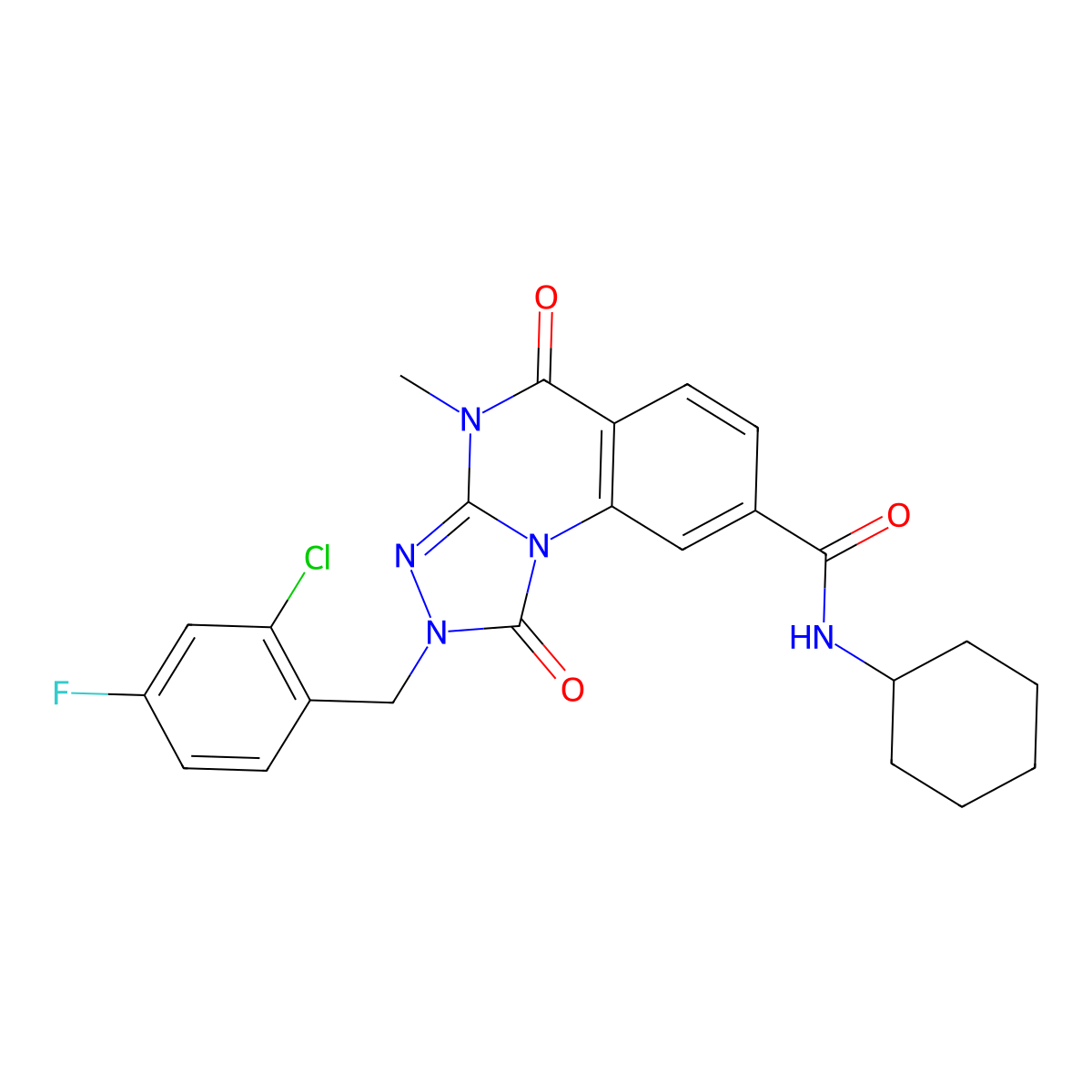 2-(2-chloro-4-fluorobenzyl)-N-cyclohexyl-4-methyl-1,5-dioxo-1,2,4,5-tetrahydro[1,2,4]triazolo[4,3-a]quinazoline-8-carboxamide molecular structure, CAS 1105212-84-7