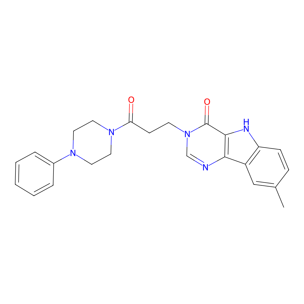 8-methyl-3-(3-oxo-3-(4-phenylpiperazin-1-yl)propyl)-3H-pyrimido[5,4-b]indol-4(5H)-one molecular structure, CAS 1105212-86-9