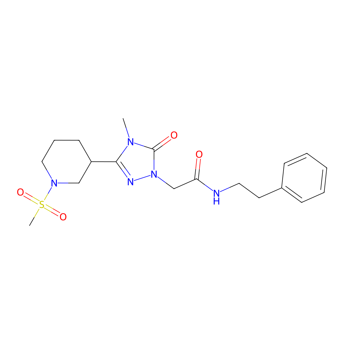 2-(4-methyl-3-(1-(methylsulfonyl)piperidin-3-yl)-5-oxo-4,5-dihydro-1H-1,2,4-triazol-1-yl)-N-phenethylacetamide molecular structure, CAS 1105212-91-6